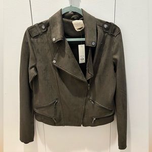 NWT Faux suede olive green moto jacket